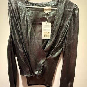 Sezane Metallic Silver Abelia Blouse